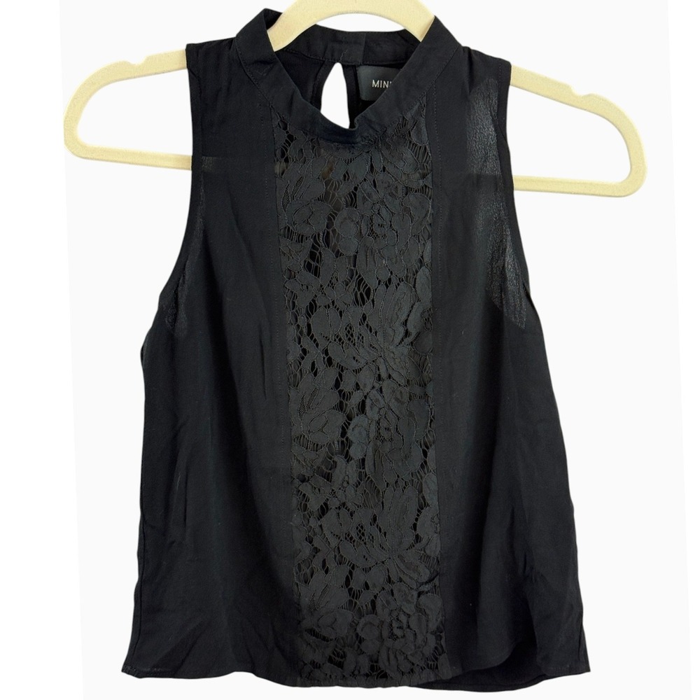 MINKPINK XS Black Lace Front High Neck Sleeveless Blouse Top NWT